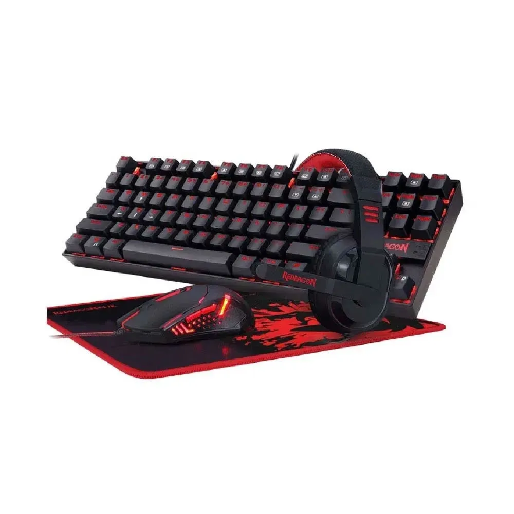 Redragon K552-BB-2 Gaming Keyboard and Mouse, Large Mouse Pad, PC Gaming Headset with Microphone Combo 87 Key Mechanical Keyboard with Blue Switches for Windows PC Games-Keyboard Mouse Pad He